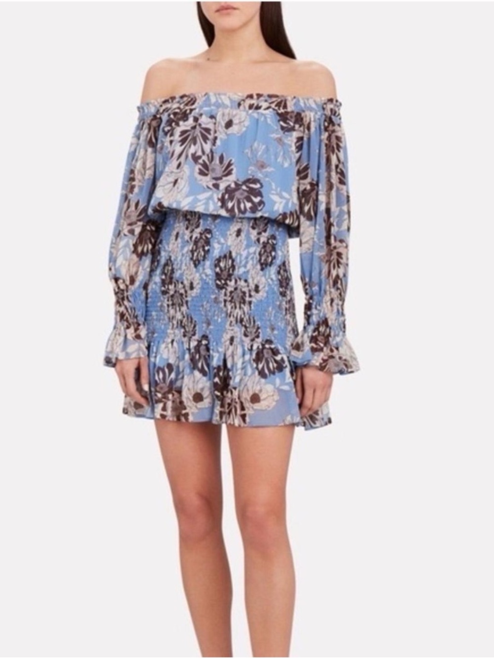 Alexis Blue Floral Print Elastic Neckline Dress